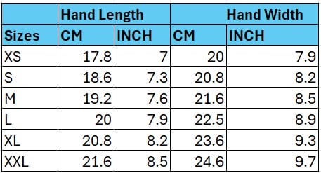 Max P2 Gloves Sizing